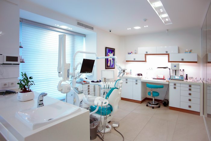 A bright dental treatment room